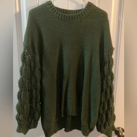 Arula Women’s Sweater, Puff Sleeves, Dark Green, Size X - Picture 1 of 3